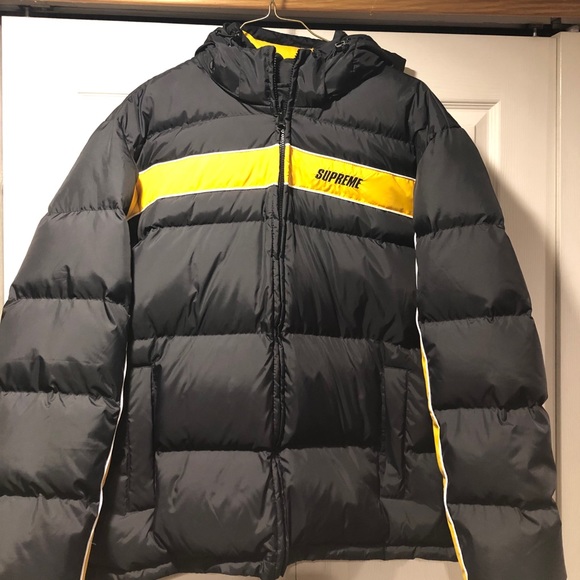 supreme stripe panel down jacket black